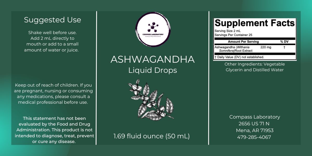 Ashwagandha Liquid Drops - Natural Stress Relief and Immune Support Supplement - 2 fl oz - Compass Laboratory