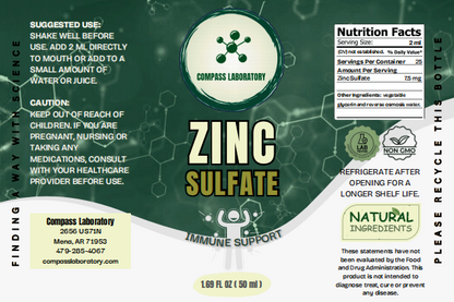 Zinc Sulfate 7.5 mg/2 mL Oral Solution - 50 mL Bottle (25 Servings) - Compass Laboratory