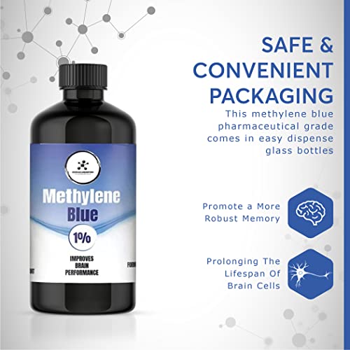 Methylene Blue 1% | USP Grade | Large Refill Bottle | 1 drop contains 0.5 mg Methylene Blue | 237 mL Glass Bottle - Compass Laboratory