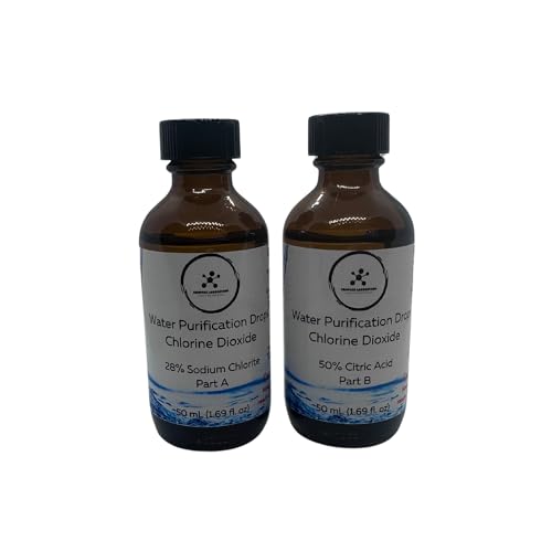 Water Purification Kit - 2-Part Chlorine Dioxide Solution (Sodium Chlorite & Citric Acid), 2x50 mL - Compass Laboratory