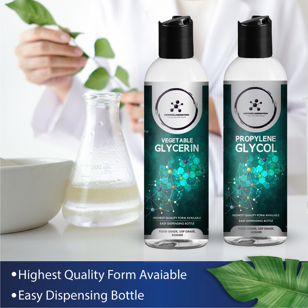 Compass Laboratory Propylene Glycol and Vegetable Glycerin 2 Pack Bundle – Non-Toxic, Safe, 100% Pure, USP Grade, Food Grade Bulk PG and VG for Soaps, Lotions, Moisturizers, Solvents & More - Compass Laboratory