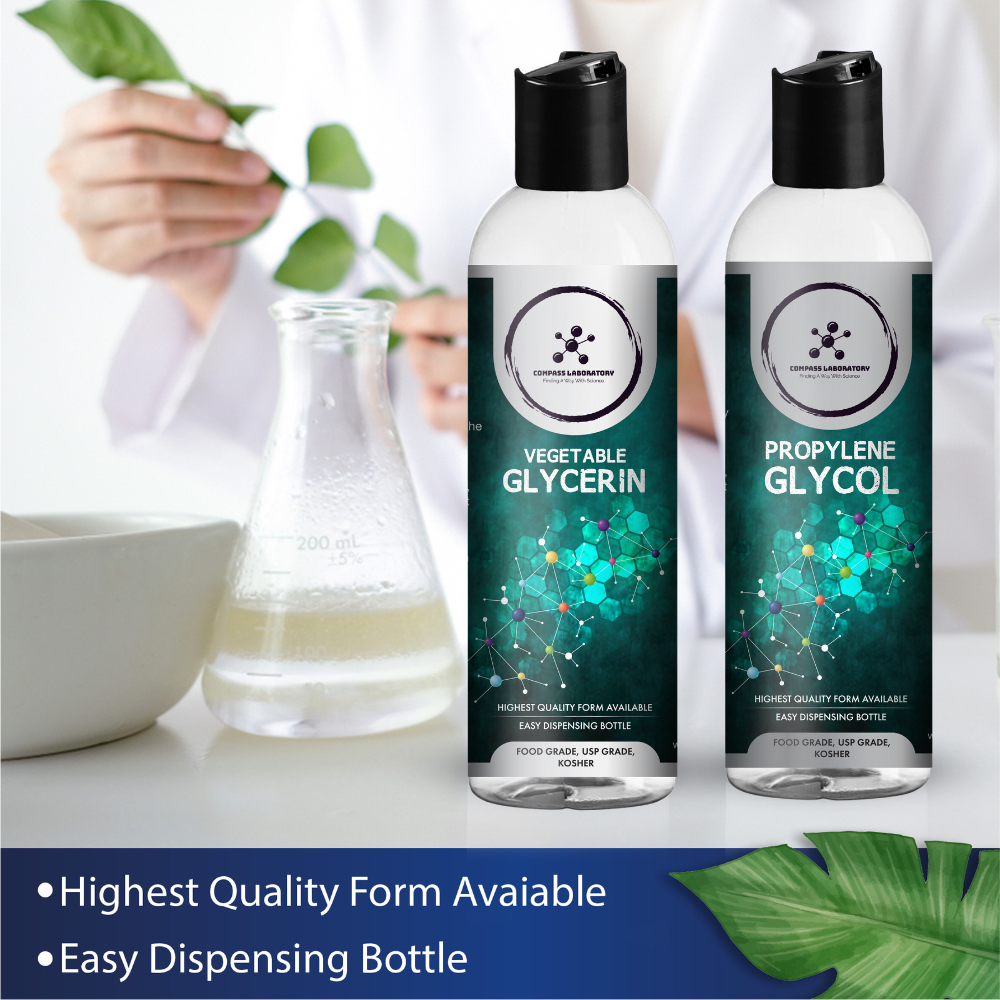 Compass Laboratory Propylene Glycol and Vegetable Glycerin 2 Pack Bundle – Non-Toxic, Safe, 100% Pure, USP Grade, Food Grade Bulk PG and VG for Soaps, Lotions, Moisturizers, Solvents &amp; More - Compass Laboratory