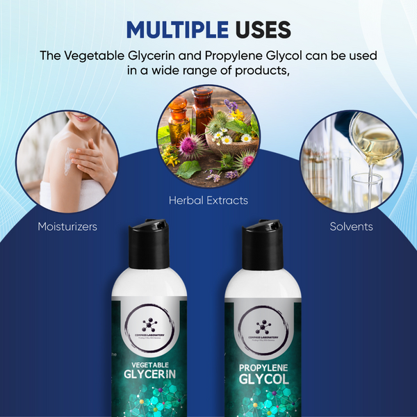 Compass Laboratory Propylene Glycol and Vegetable Glycerin 2 Pack Bundle – Non-Toxic, Safe, 100% Pure, USP Grade, Food Grade Bulk PG and VG for Soaps, Lotions, Moisturizers, Solvents & More - Compass Laboratory