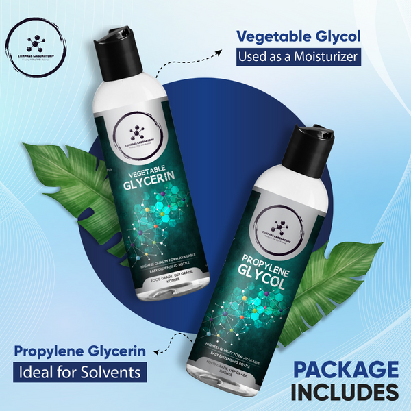 Compass Laboratory Propylene Glycol and Vegetable Glycerin 2 Pack Bundle – Non-Toxic, Safe, 100% Pure, USP Grade, Food Grade Bulk PG and VG for Soaps, Lotions, Moisturizers, Solvents & More - Compass Laboratory