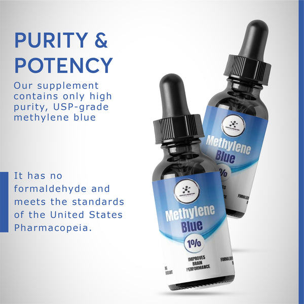 Methylene Blue 1% | USP-Grade Methylthioninium Chloride Liquid | High Purity Dietary Supplement for Brain Function & Cognitive Health | No Formaldehyde (1)50ml Glass Dropper Bottle - Compass Laboratory