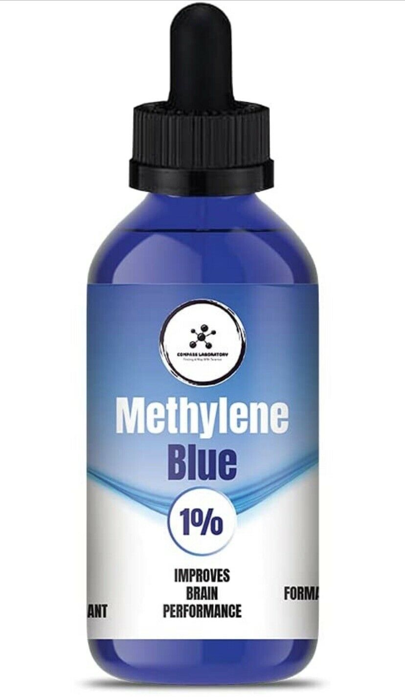 Methylene Blue 1% | USP-Grade Methylthioninium Chloride Liquid | High Purity Dietary Supplement for Brain Function &amp; Cognitive Health | No Formaldehyde (1)50ml Glass Dropper Bottle - Compass Laboratory